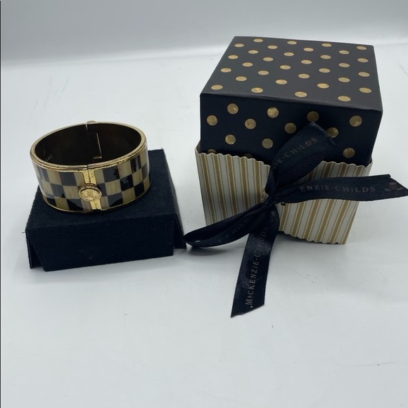 Mackenzie-Childs wide cuff Courtly Check bracelet w box - Picture 2 of 5